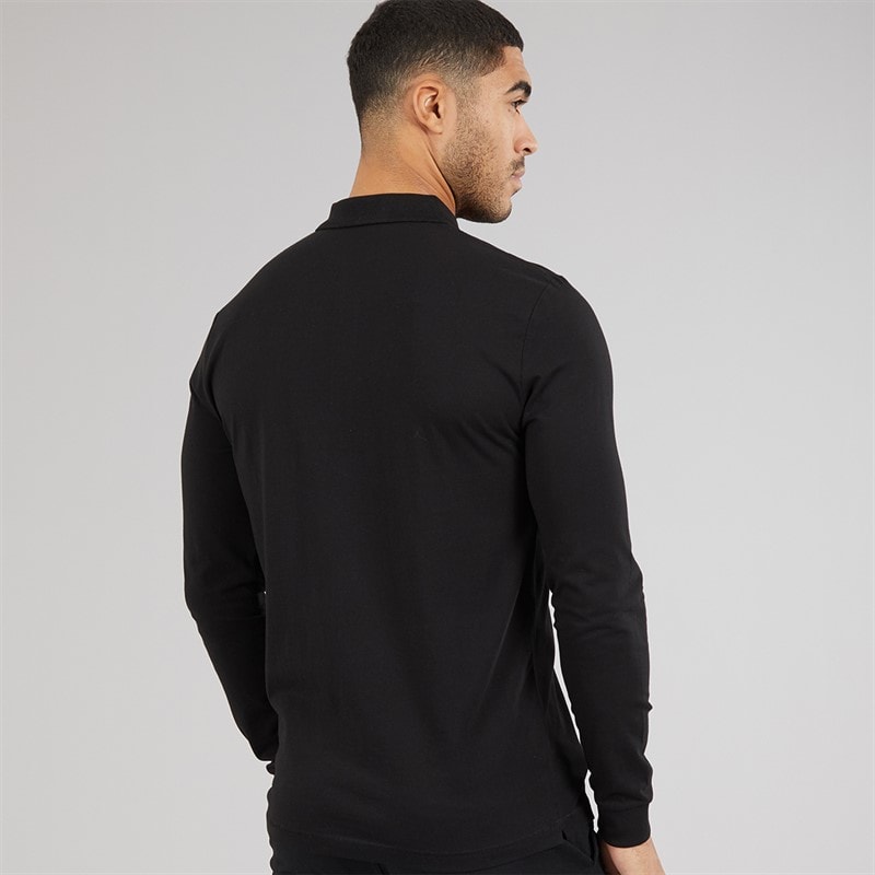 Mens Long Sleeve Polo Shirt Black/Gunmetal - Image 2