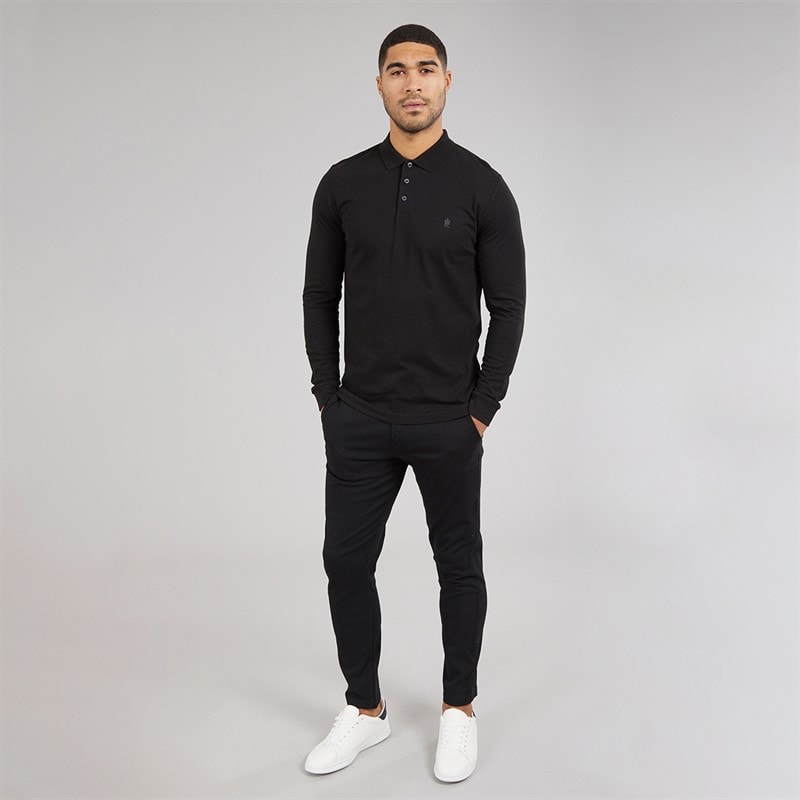 Mens Long Sleeve Polo Shirt Black/Gunmetal - Image 3