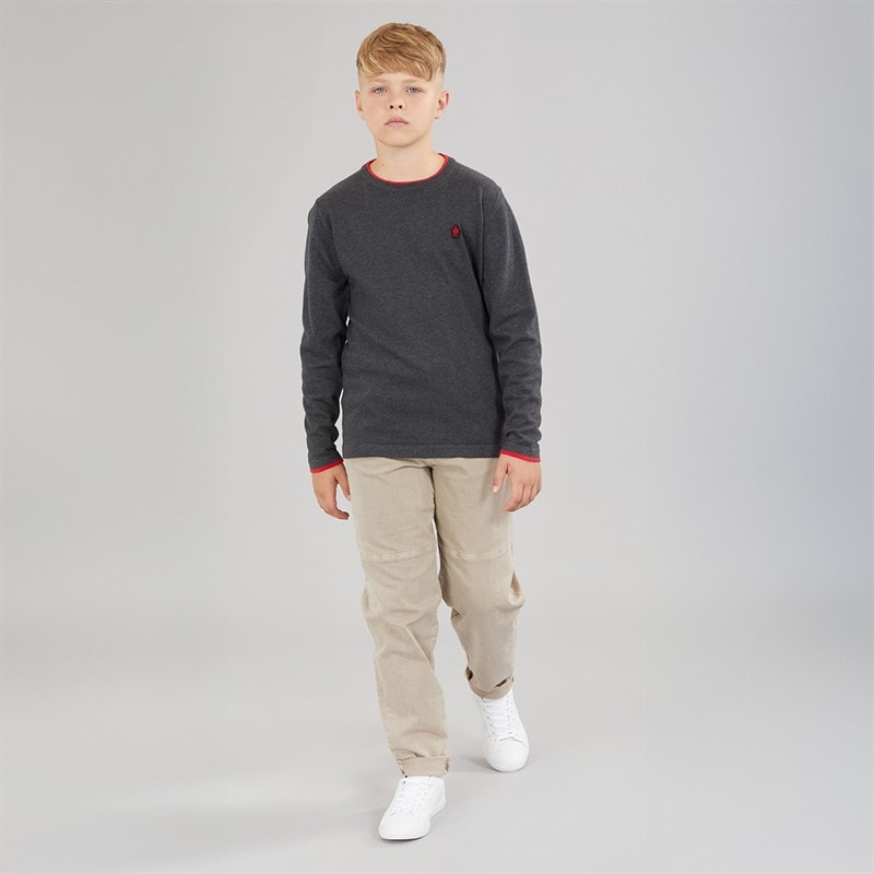 Boys Plain Tipped Knitted Jumper Charcoal Melange/Red - Image 3