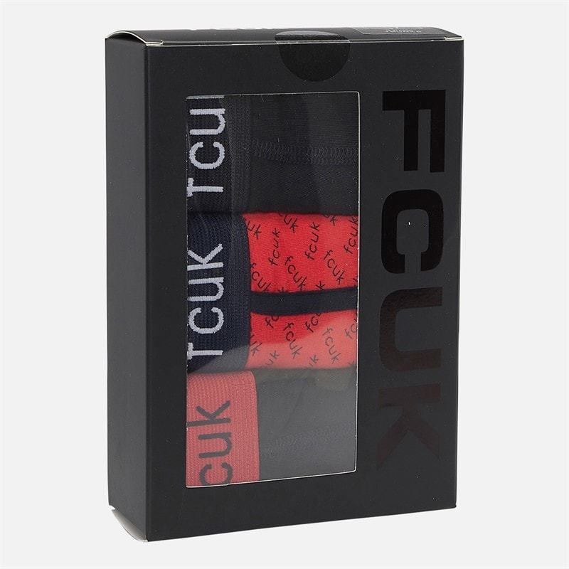 Mens FCUK Three Pack Boxers FCUK12 Black/Red Print/Black - Image 2