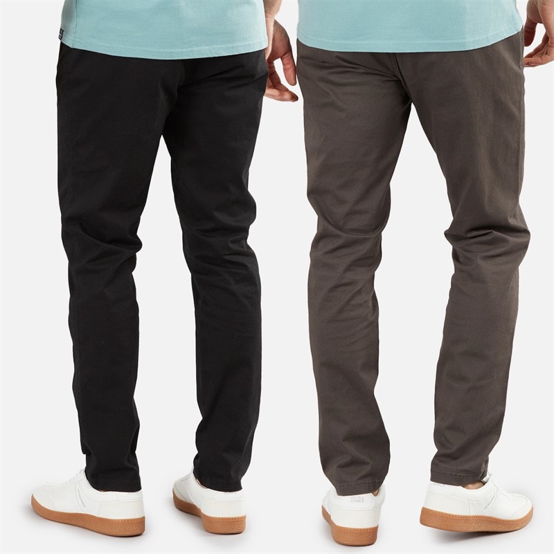 Mens Two Pack Slim Fit Chino Trousers Black/Charcoal - Image 2