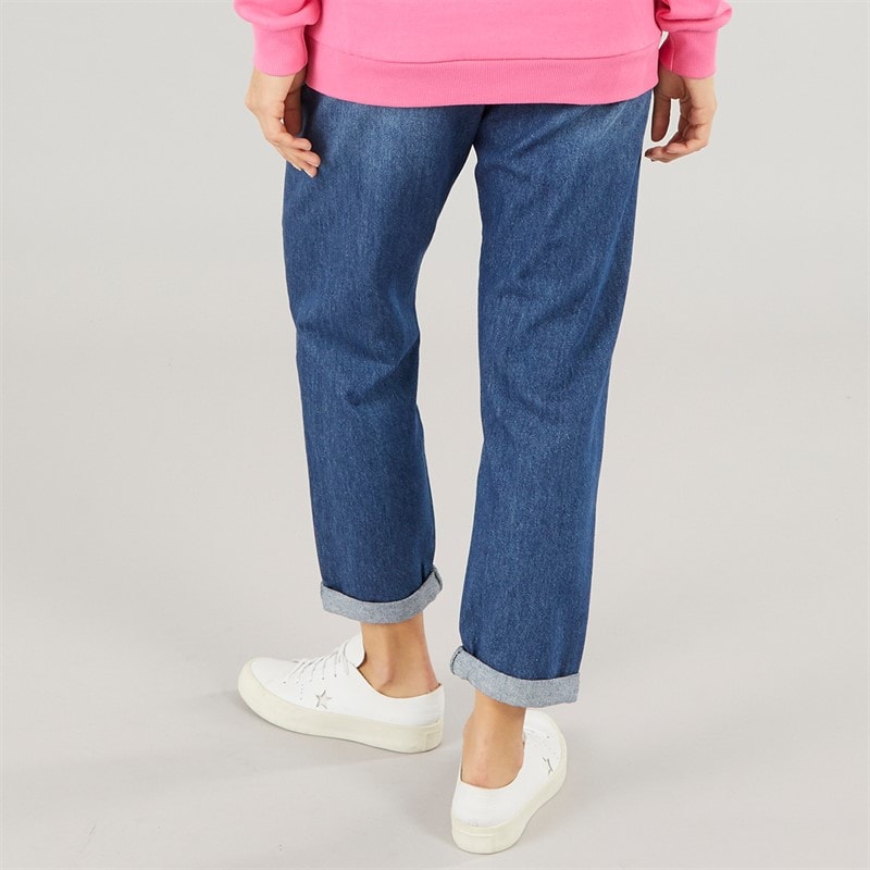 Womens Elasticated Waist Roll Up Jeans Mid Wash - Image 2