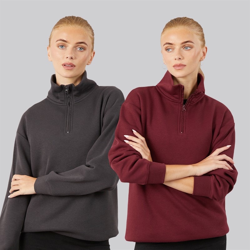 Womens 1/4 Zip Two Pack Sweatshirts Magnet/Burgundy - Image 1
