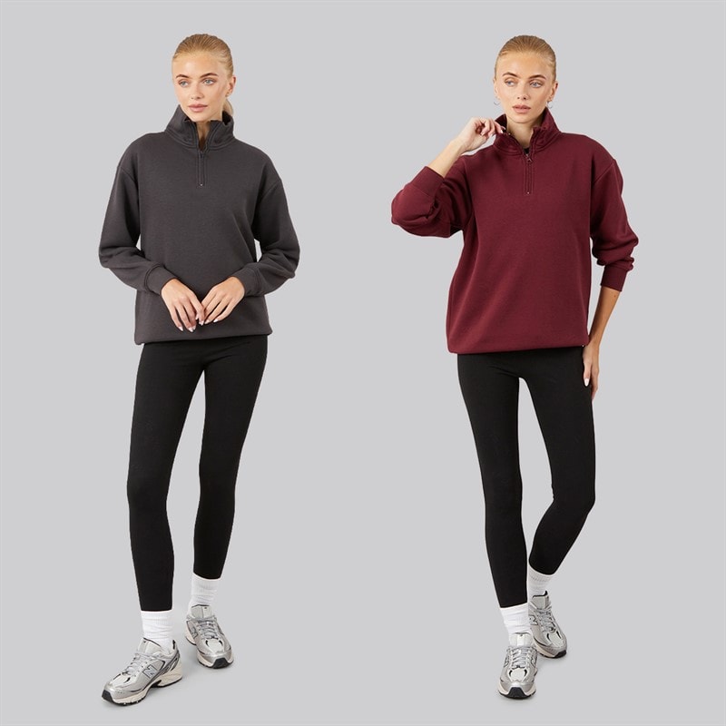 Womens 1/4 Zip Two Pack Sweatshirts Magnet/Burgundy - Image 4