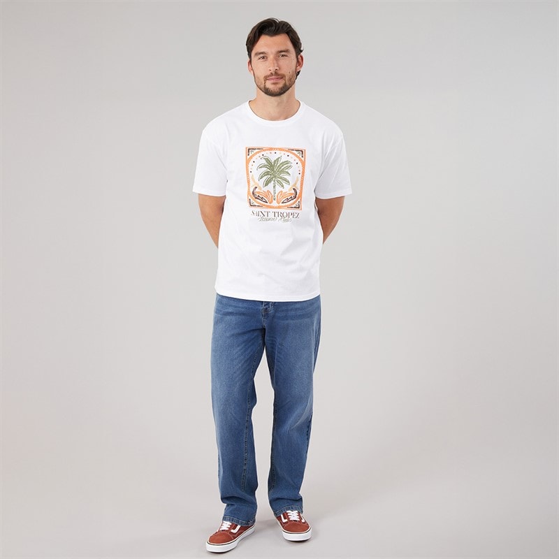 Mens Lonan Relaxed Straight Fit Denim Jeans Mid Wash - Image 4