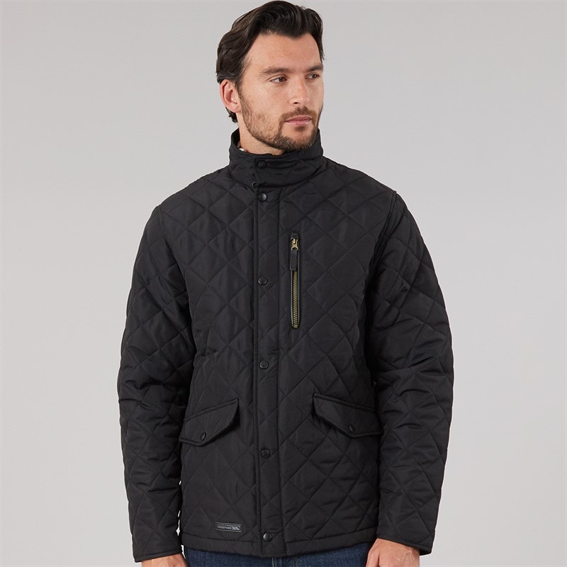 Mens Argyle Quilted Jacket Black - Image 3