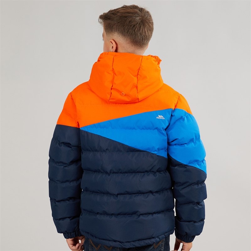 Junior Boys Layout Waterproof Padded Hooded Jacket Navy/Hot Orange/Blue - Image 2