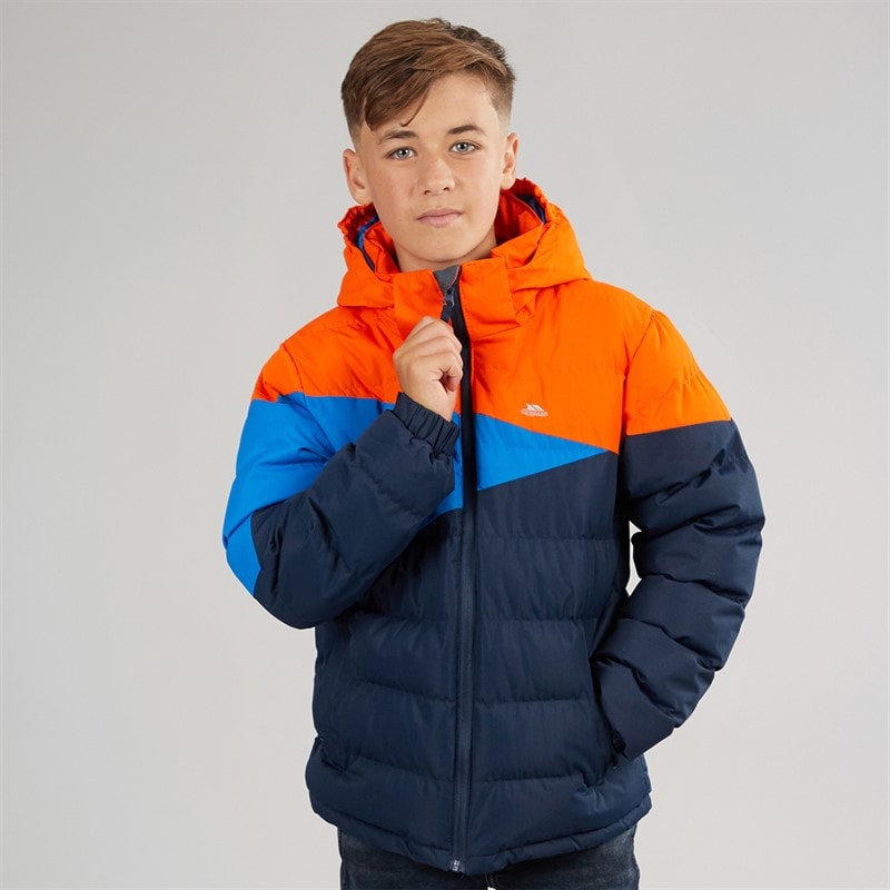 Junior Boys Layout Waterproof Padded Hooded Jacket Navy/Hot Orange/Blue - Image 3