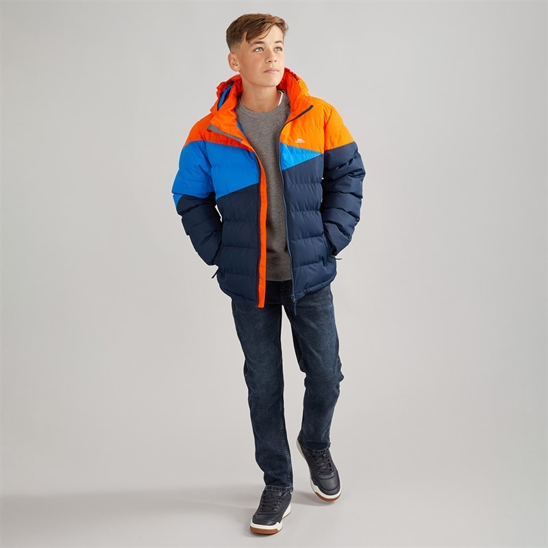 Junior Boys Layout Waterproof Padded Hooded Jacket Navy/Hot Orange/Blue - Image 4