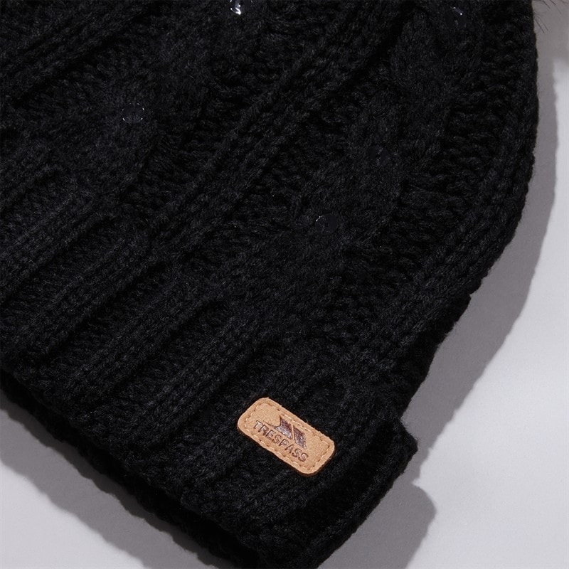 Trespass Womens Lillia Knitted Bobble Hat Black - Image 2