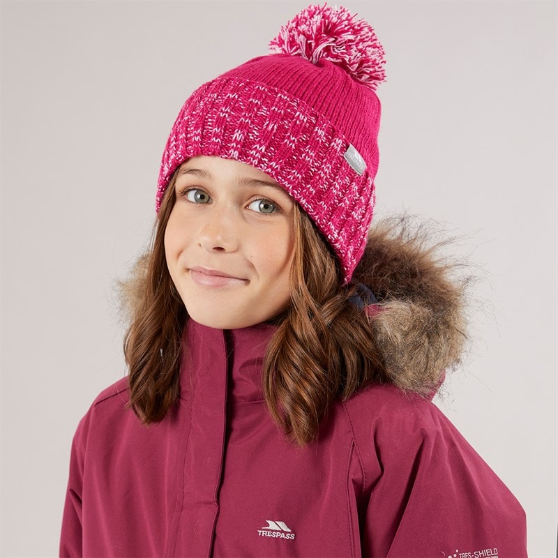 Trespass Girls Nefti Knitted Bobble Hat Pink Lady - Image 1