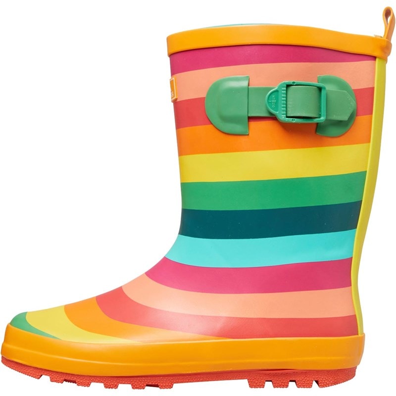 Girls Puddle Rainbow Printed Wellington Boots Rainbow Stripe - Image 2
