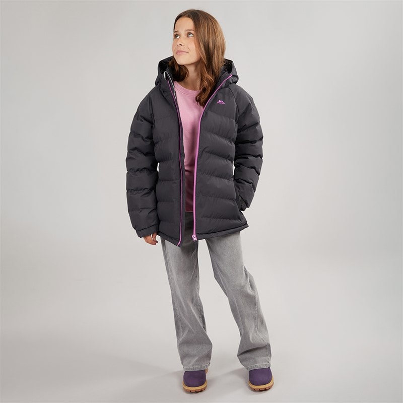 Girls Amira Waterproof Padded Hooded Jacket Dark Grey - Image 4