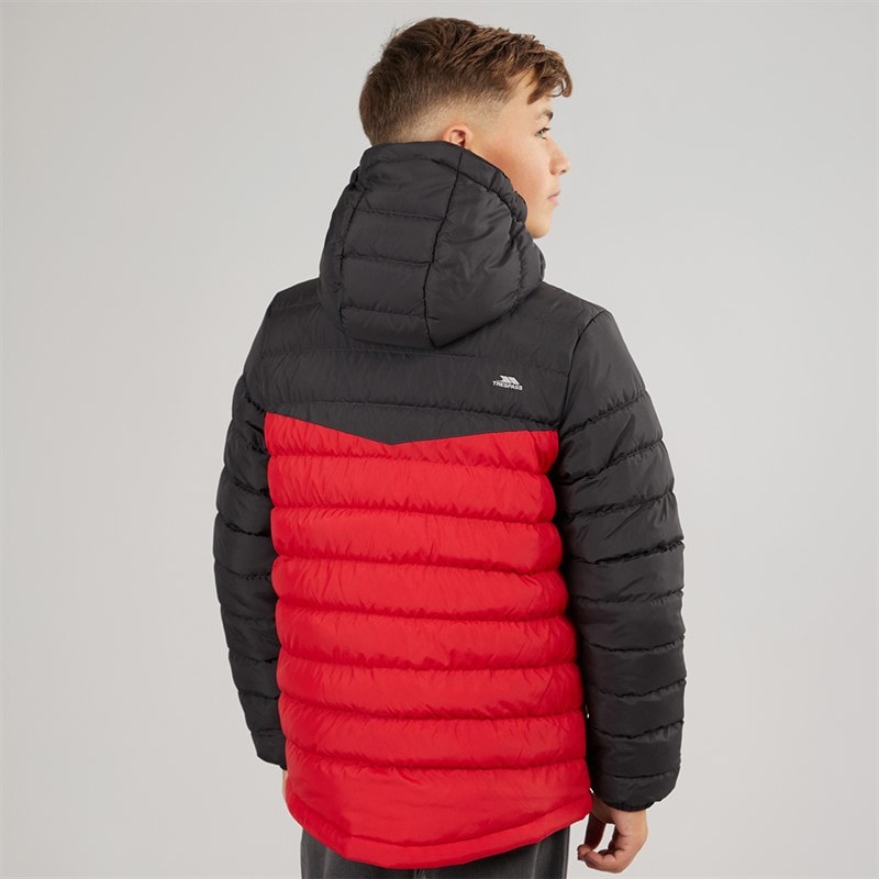 Junior Boys Oskar Padded Hooded Jacket Red/Dark Grey - Image 2