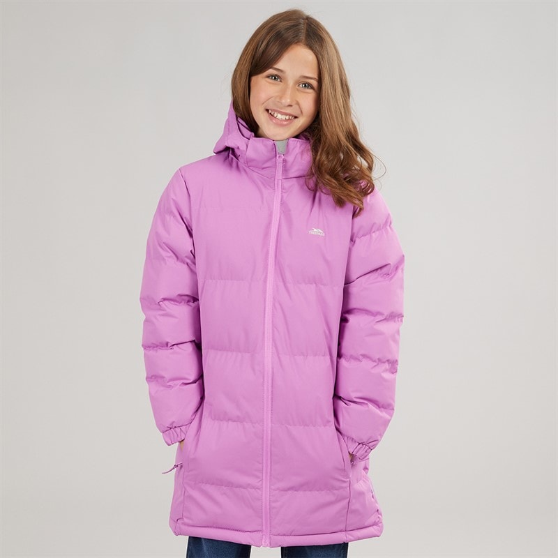Girls Tiffy Waterproof Long Padded Hooded Coat Deep Pink - Image 3