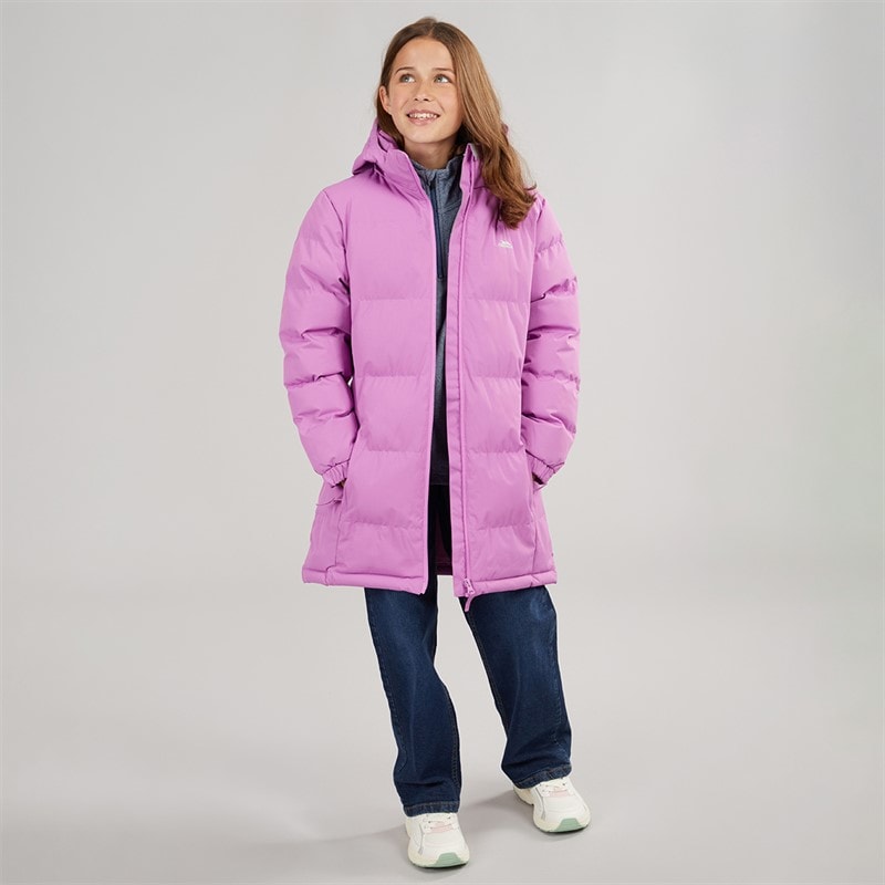 Girls Tiffy Waterproof Long Padded Hooded Coat Deep Pink - Image 4