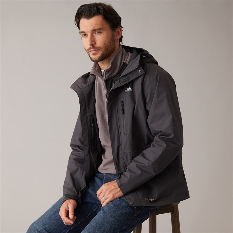 Mens Corvo Waterproof Hooded Shell Jacket Dark Grey - Image 3