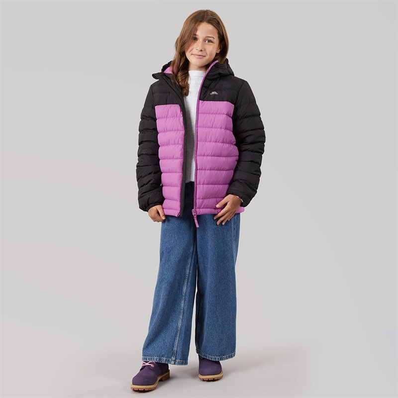Girls Oskar Padded Hooded Jacket Deep Pink/Dark Grey - Image 4