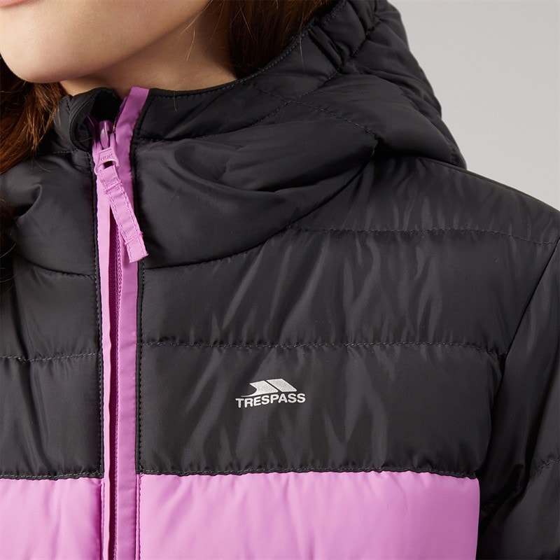 Girls Oskar Padded Hooded Jacket Deep Pink/Dark Grey - Image 5
