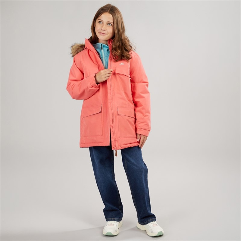 Trespass Girls Larission Insulated Waterproof Parka Soft Orange - Image 4
