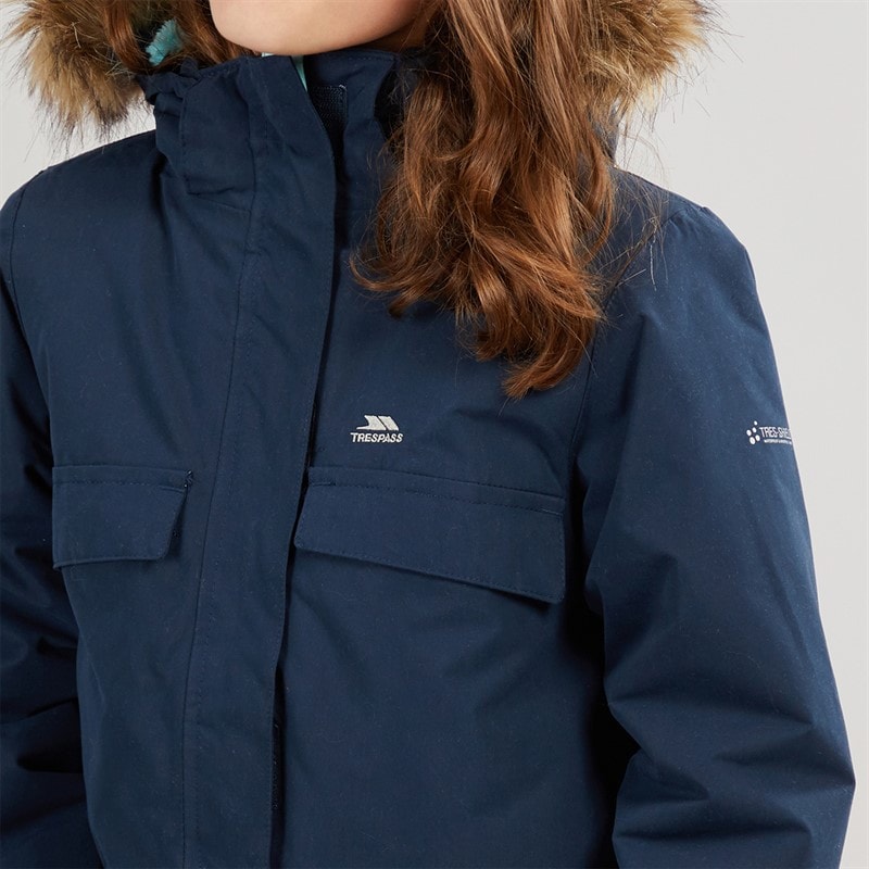 Trespass Girls Larission Insulated Waterproof Parka Navy - Image 5