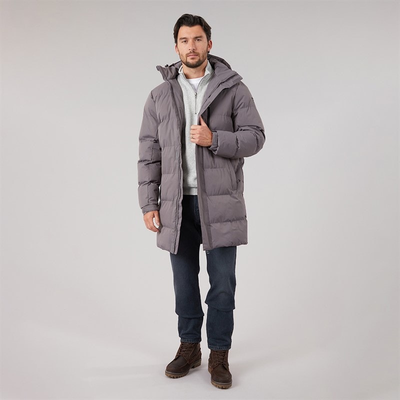 Mens Belvoir Waterproof Padded Long Jacket Mid Grey - Image 4