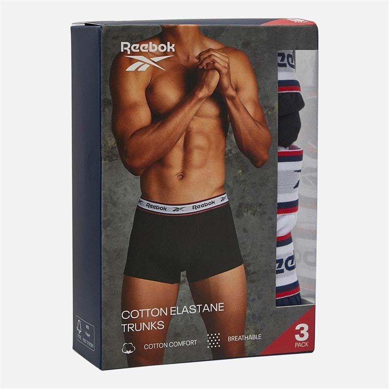 Mens Barlow Three Pack Cotton Trunks Black/White/Navy - Image 2