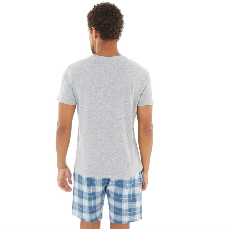 Mens Lopez T-Shirt And Shorts Pyjama Set Grey Marl/Light Blue Check - Image 2