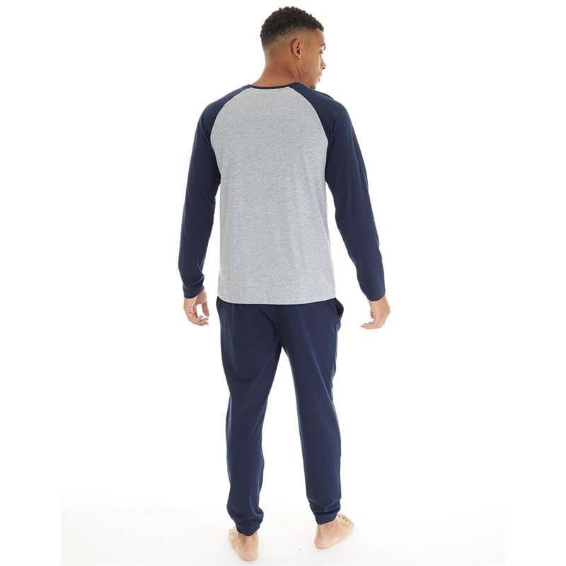 Mens Pyjama Set Grey Marl/Navy - Image 2