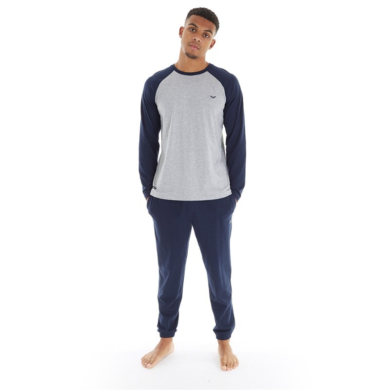Mens Pyjama Set Grey Marl/Navy - Image 3