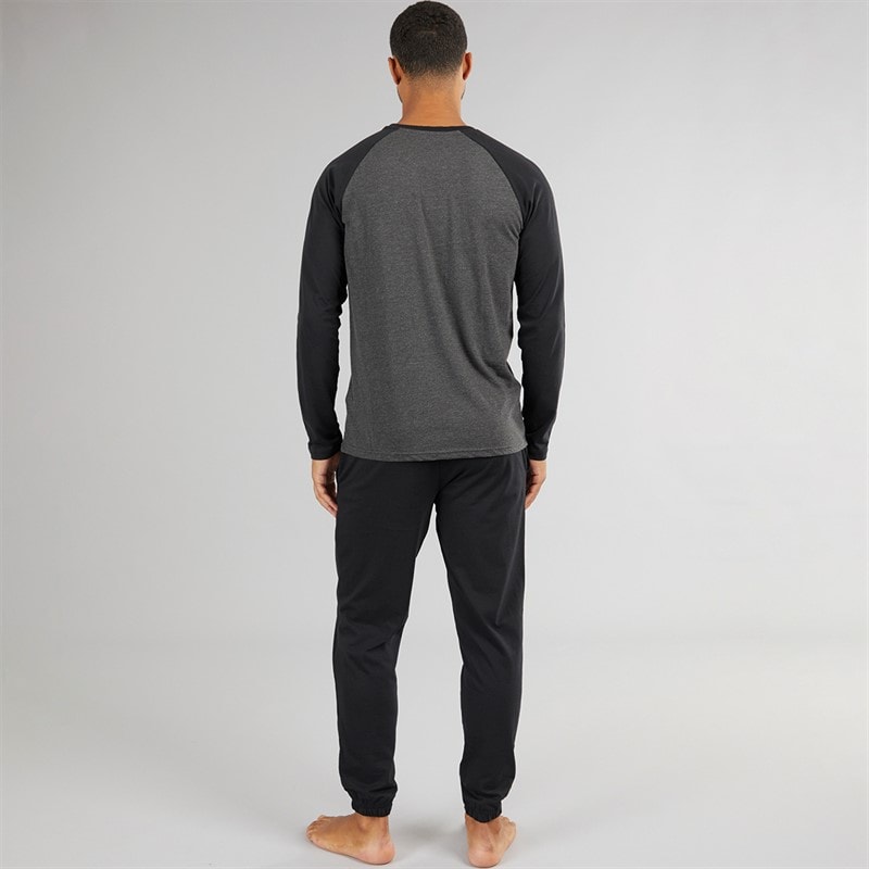 Mens Baddaway Pyjama Set Charcoal Marl/Black - Image 2