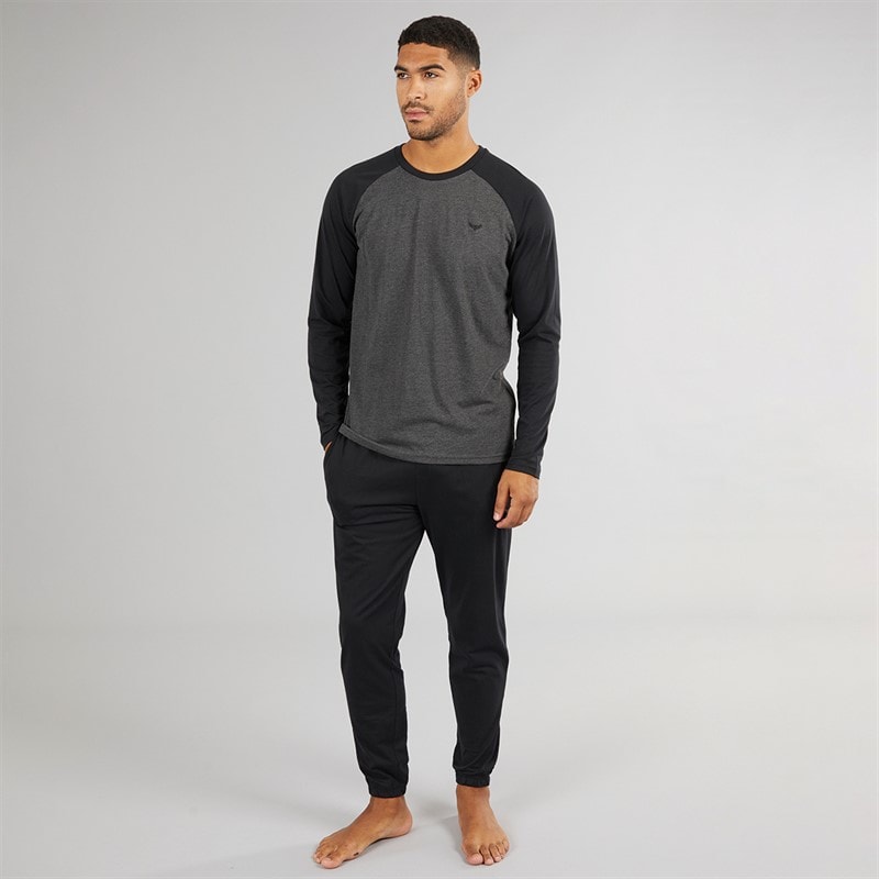 Mens Baddaway Pyjama Set Charcoal Marl/Black - Image 4