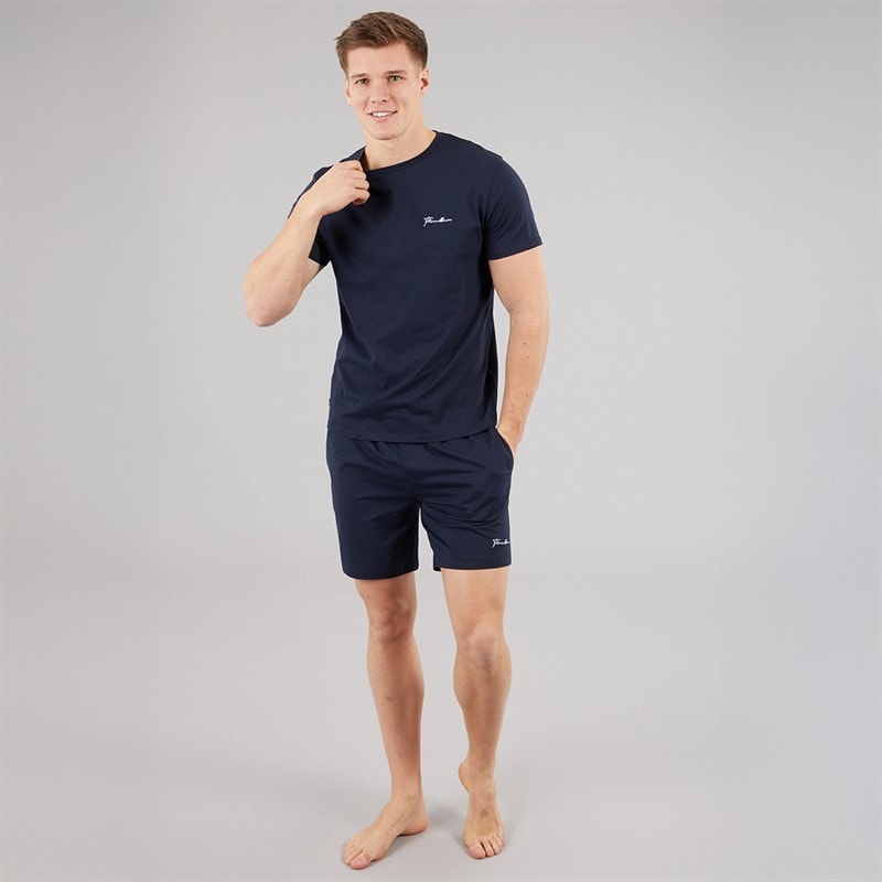 Mens Wells T-Shirt And Shorts Pyjama Set Navy - Image 4