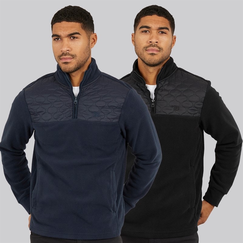 THREADBARE Mens Two Pack Pascal 1/4 Zip Fleeces Black/Navy