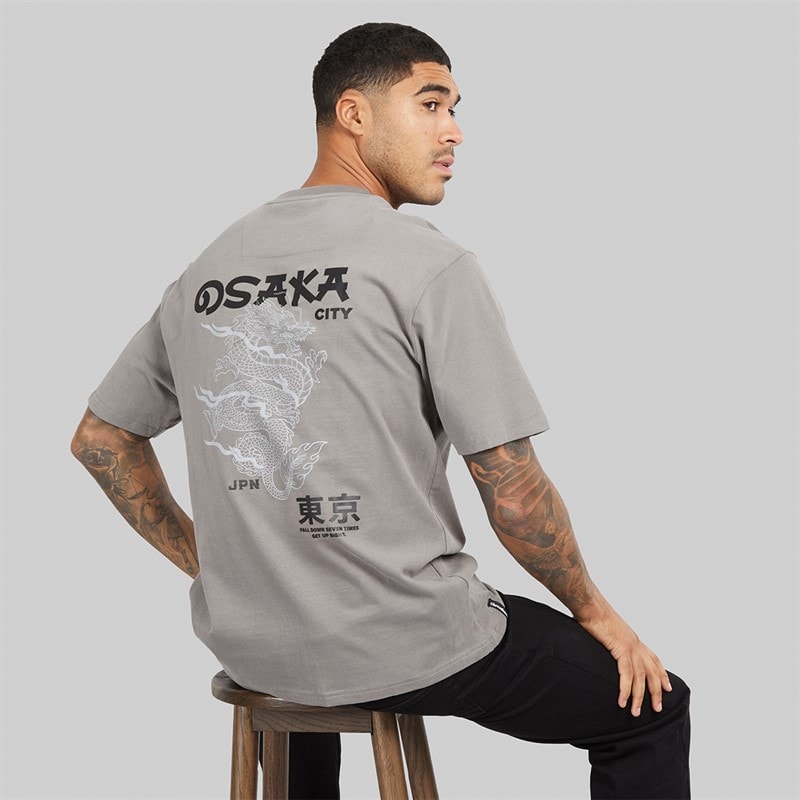 THREADBARE Mens Axel Relaxed Fit Graphic T-Shirt Slate