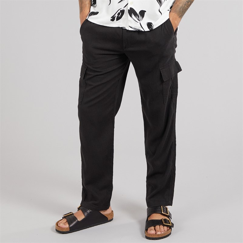 THREADBARE Mens Ramsay Linen Trousers Black