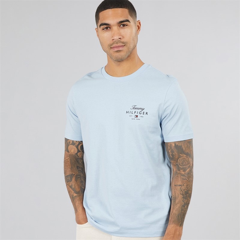 Mens Script Stack T-Shirt Breezy Blue - Image 1