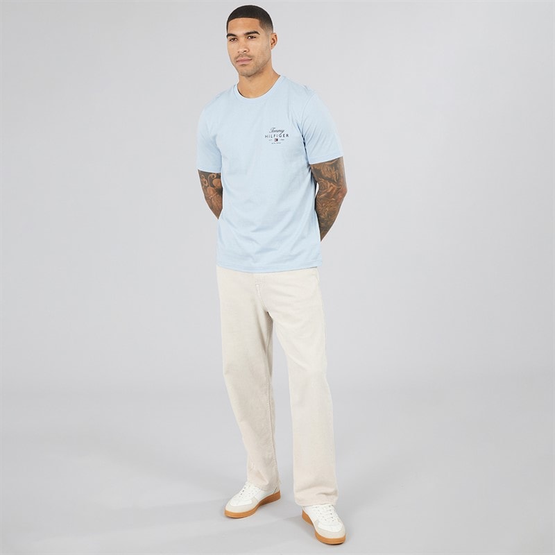 Mens Script Stack T-Shirt Breezy Blue - Image 4