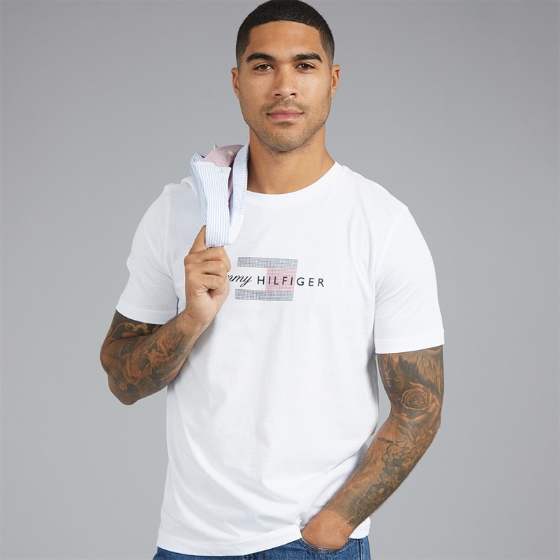 Mens Script Flag T-Shirt White - Image 1