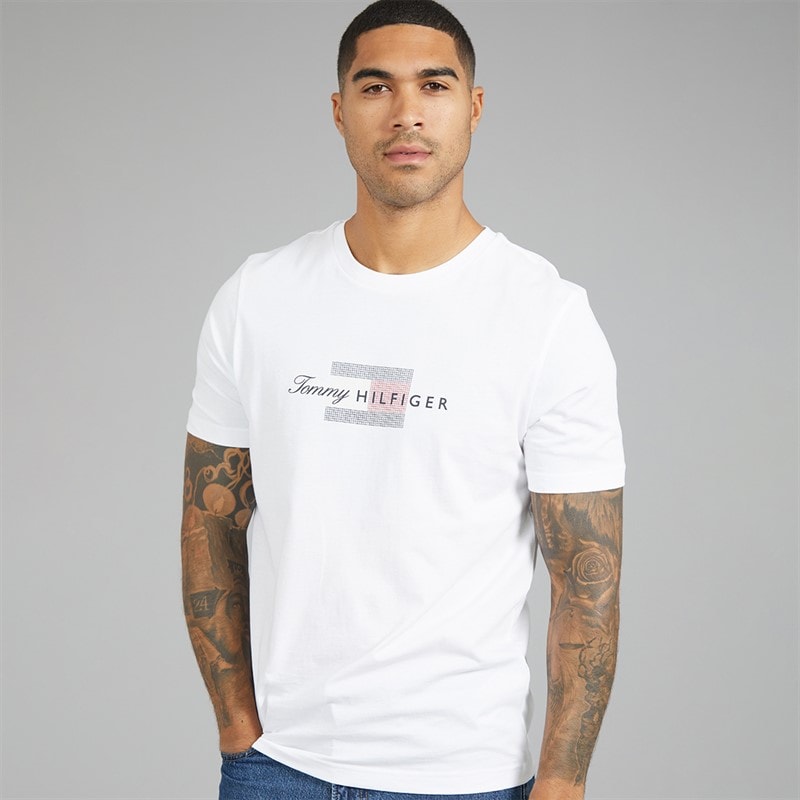 Mens Script Flag T-Shirt White - Image 2