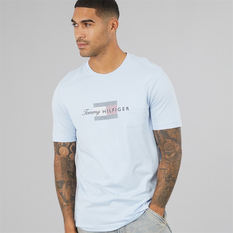 Mens Script Flag T-Shirt Breezy Blue - Image 1