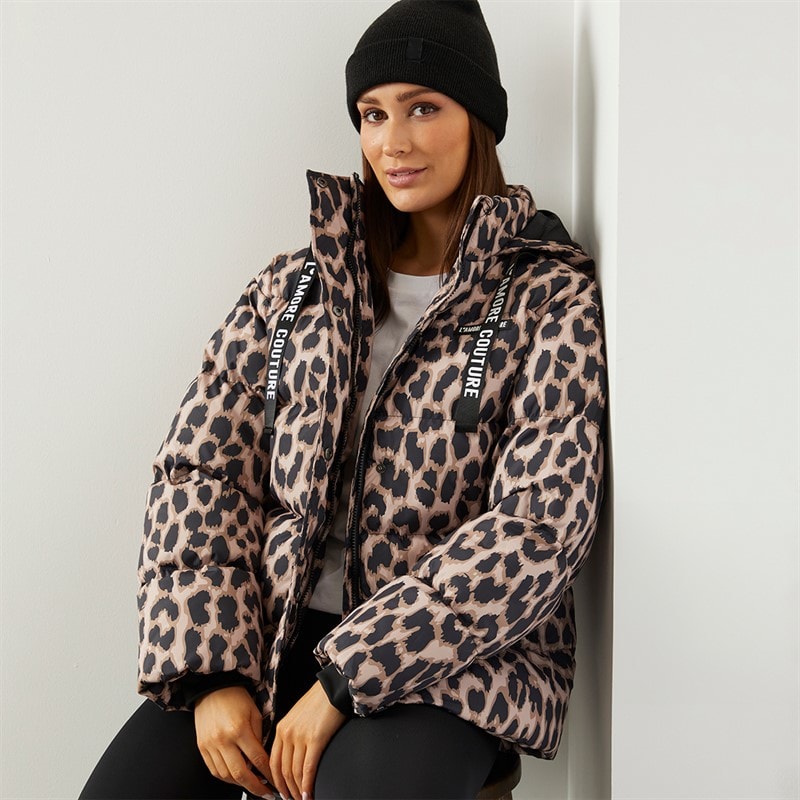 Womens Nevada Short Puffer Leopard - Image 1