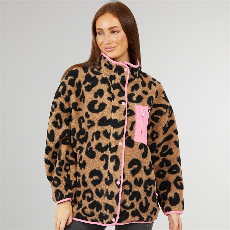 Womens Avenue Borg Fleece Jacket Leopard - Image 3