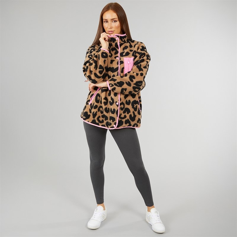 Womens Avenue Borg Fleece Jacket Leopard - Image 4