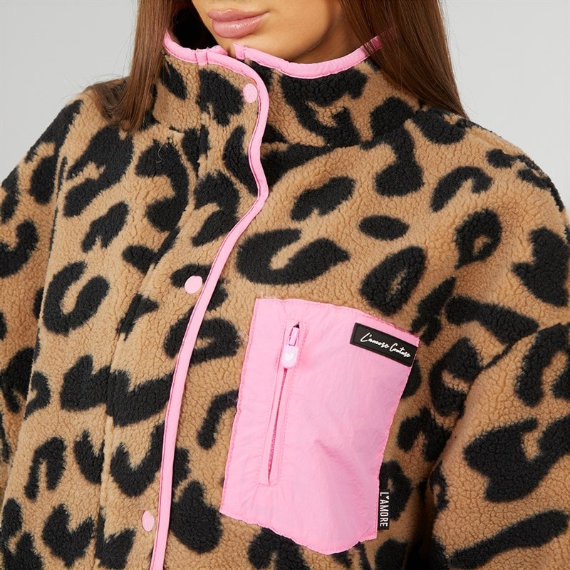 Womens Avenue Borg Fleece Jacket Leopard - Image 5