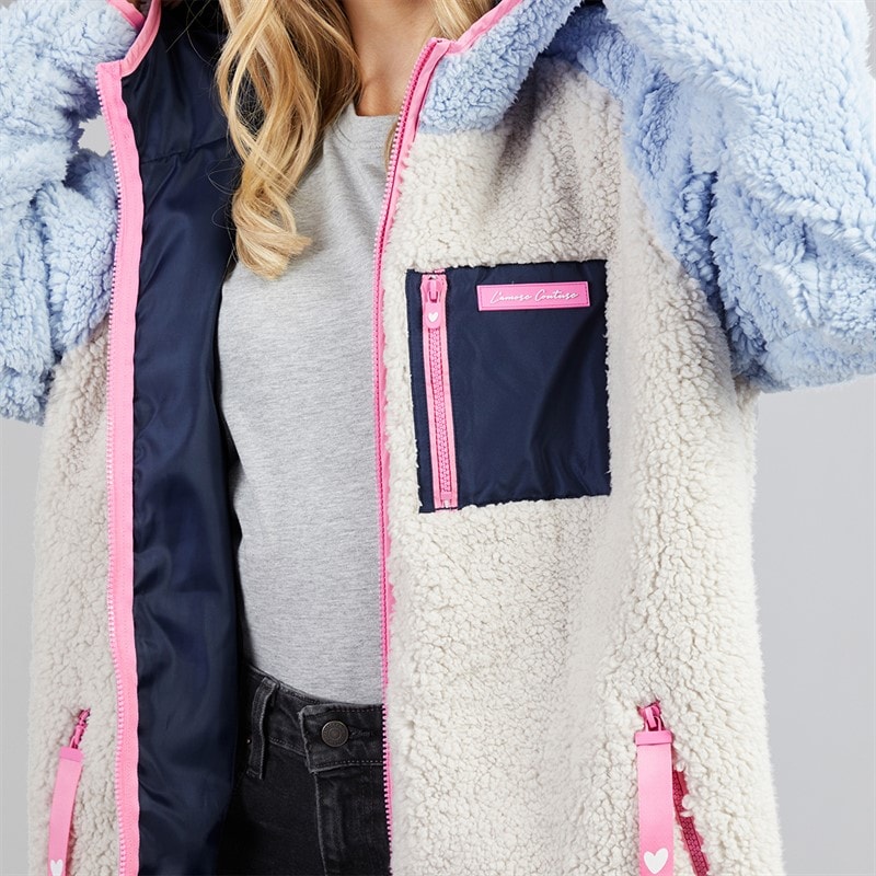 Womens Patty Borg Jacket Blue/Cream - Image 3