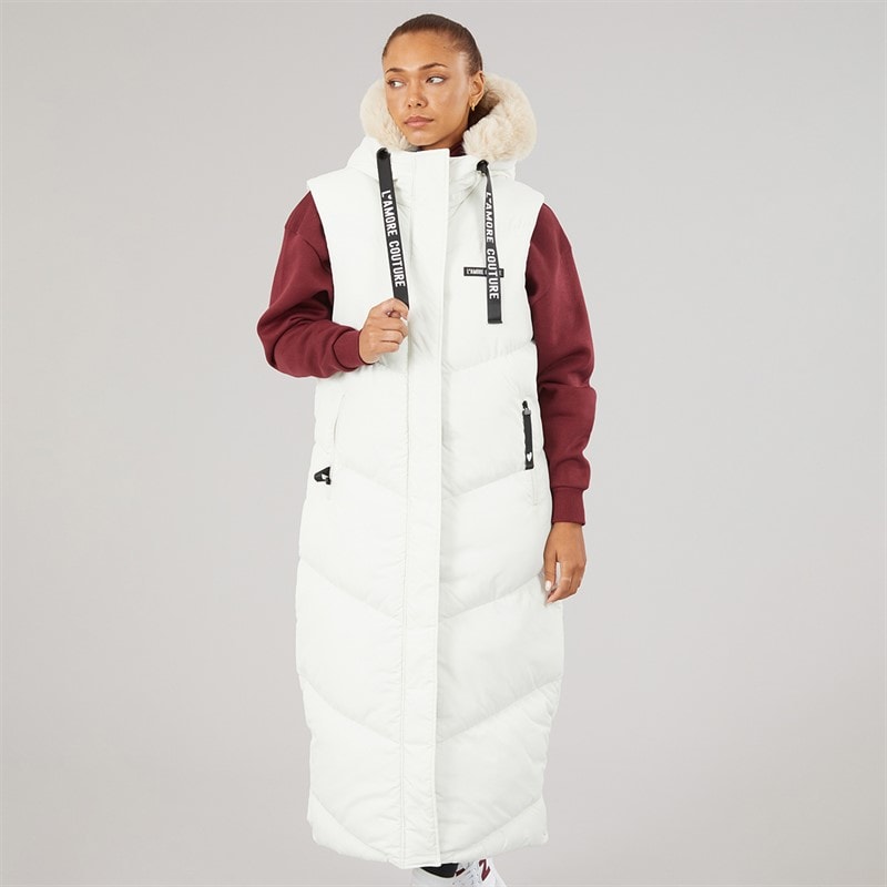 Womens Maddy Long Gilet Cream - Image 3