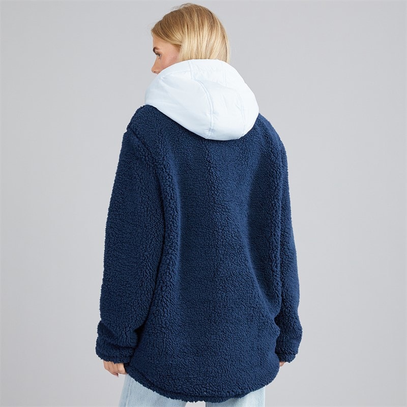 Womens Nebraska Borg Hooded Jacket Navy/Pale Blue - Image 2