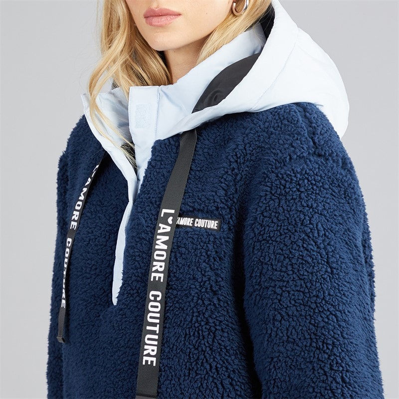 Womens Nebraska Borg Hooded Jacket Navy/Pale Blue - Image 3