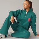 Womens Lumi Quarter Zip Sweatshirt And Wide Leg Joggers Tracksuit Dark Green